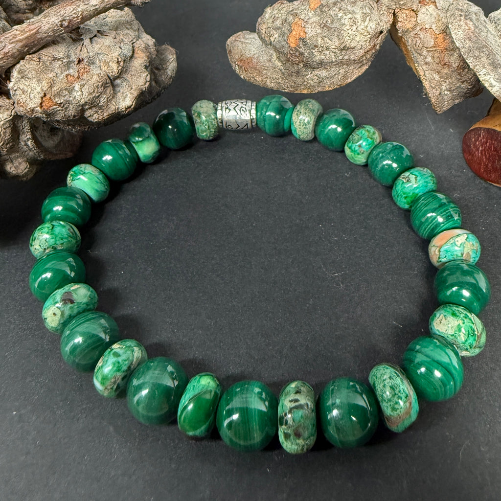 Heart Harmony Bracelet: Ocean Jasper & Malachite Duo for Love & Calm