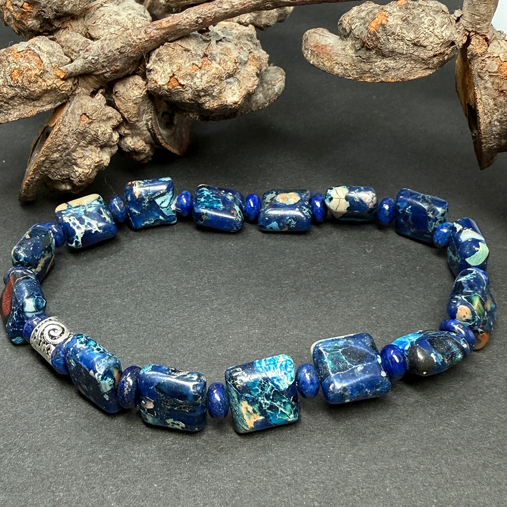 Tides of Tranquility - Dark Blue & Turquoise Ocean Jasper bracelet