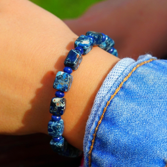Tides of Tranquility - Dark Blue & Turquoise Ocean Jasper bracelet