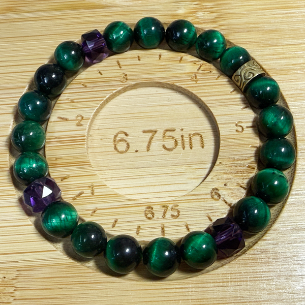 Forest Serenity, Amethyst, Green Tiger eye Bracelet