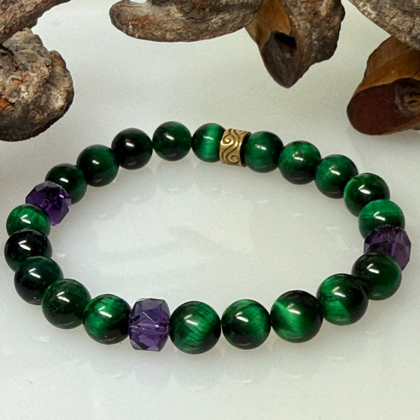 Forest Serenity, Amethyst, Green Tiger eye Bracelet