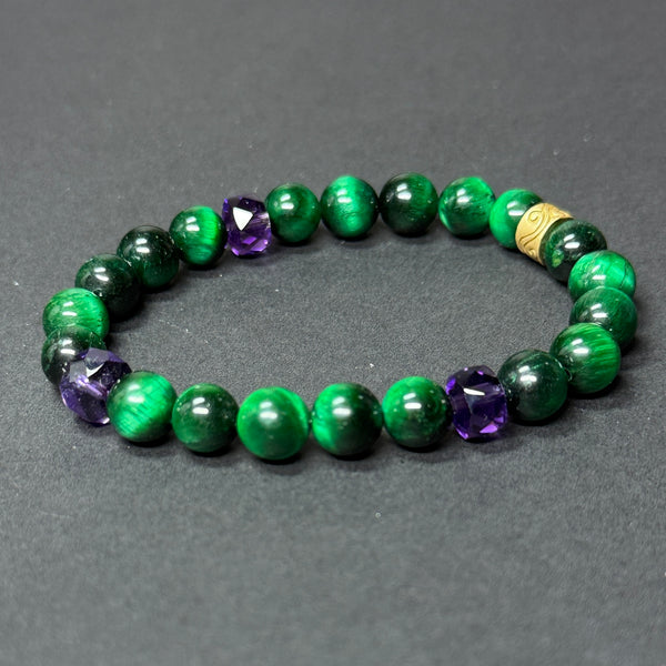 Forest Serenity, Amethyst, Green Tiger eye Bracelet