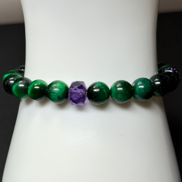Forest Serenity, Amethyst, Green Tiger eye Bracelet