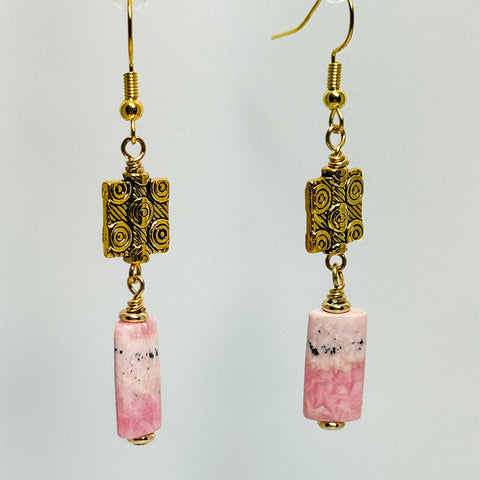 Golden Rhodochrosite Goddess of Love Earrings