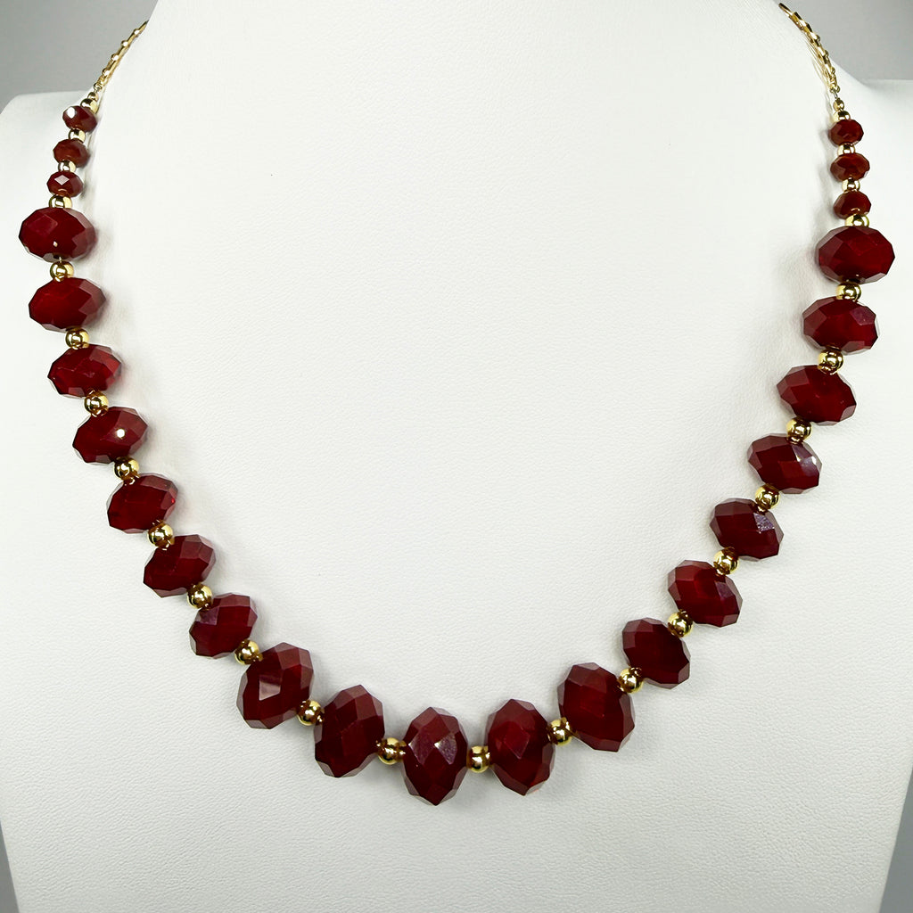 Dark Red Power Elegant Necklace - Dynamic Vitality & Change, Gold-Fill Butterfly Chain
