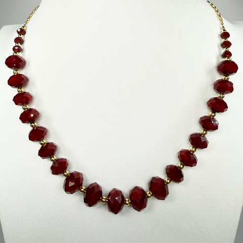 Dark Red Power Elegant Necklace - Dynamic Vitality & Change, Gold-Fill Butterfly Chain