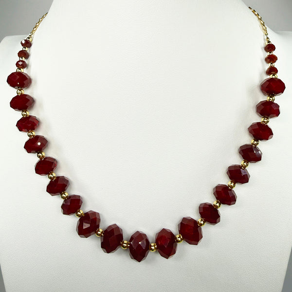 Dark Red Power Elegant Necklace - Dynamic Vitality & Change, Gold-Fill Butterfly Chain