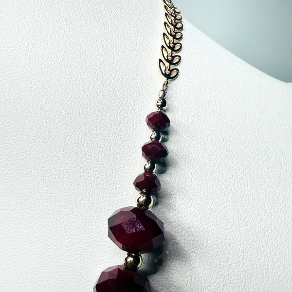 Dark Red Power Elegant Necklace - Dynamic Vitality & Change, Gold-Fill Butterfly Chain