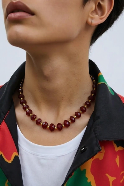 Dark Red Power Elegant Necklace - Dynamic Vitality & Change, Gold-Fill Butterfly Chain