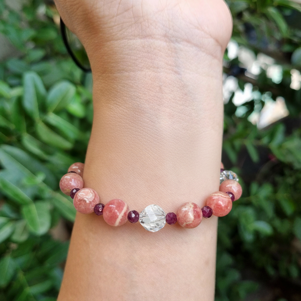 Deep Heart Bracelet  - Rhodochrosite, Ruby and Quartz