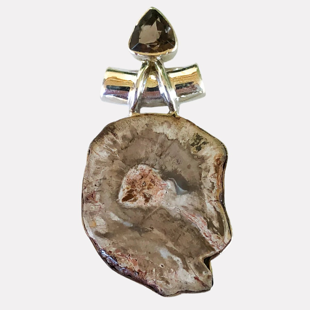 Time is on Your Side Pendant - Petrified Wood, Smoky Topaz