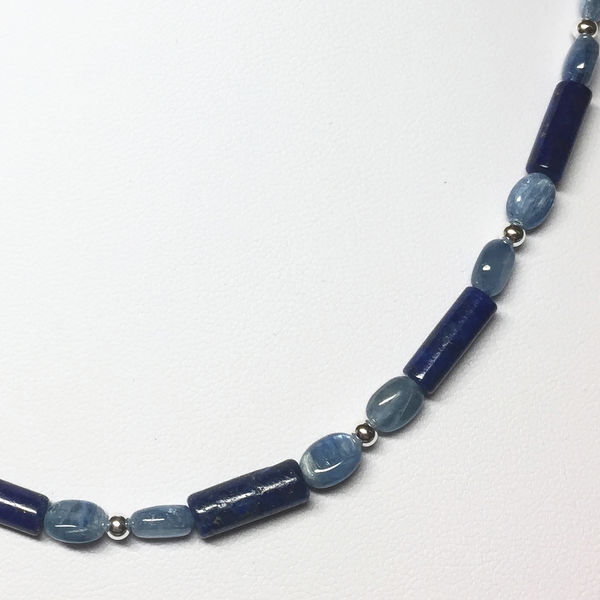 Empaths Bridge of Vision Beaded Chain - Tubes and Rounds in in silver or Gold - Lapis Lazuli, Kyanit