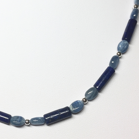 Empaths Bridge of Vision Beaded Chain - Tubes and Rounds in in silver or Gold - Lapis Lazuli, Kyanit