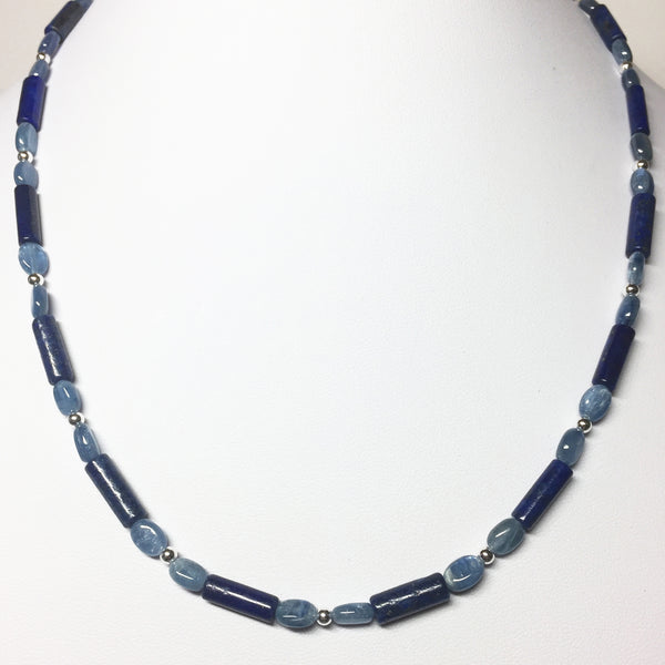Empaths Bridge of Vision Beaded Chain - Tubes and Ovals Sterling - Lapis Lazuli, Kyanite