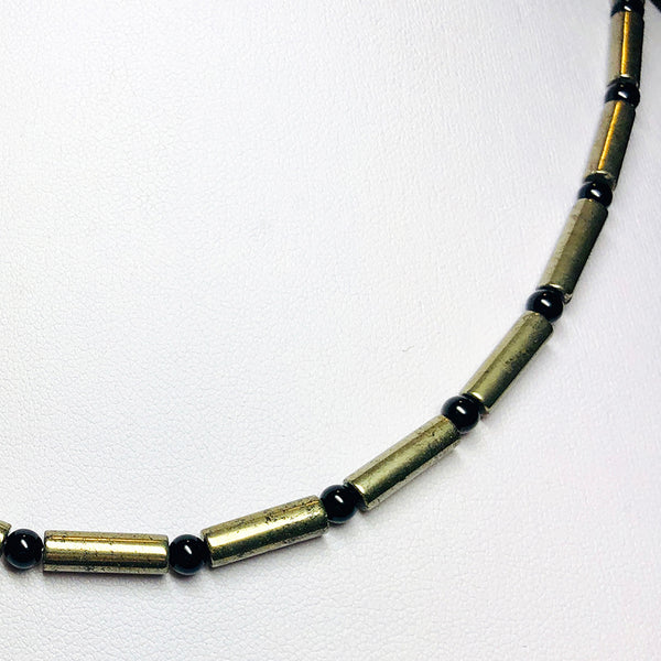 Grounded Abundant Action Beaded Chain - Pyrite/Onyx
