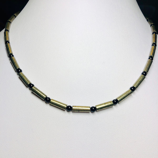 Grounded Abundant Action Beaded Chain - Pyrite/Onyx