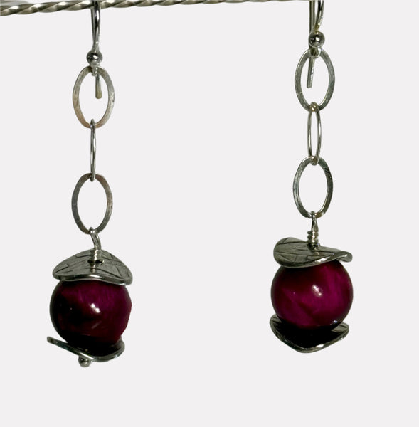 Passionate Vitality - Fuchsia Tiger Eye Swinging Earrings 1.8”