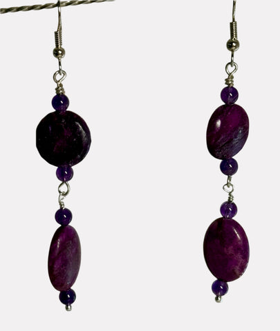 Sugilite Beacon of Light Earrings 3” surgical steel ear wires