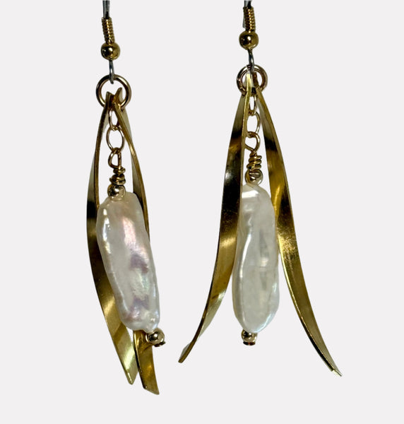 Goddess Freshwater Pearl Earrings2.6” Brass