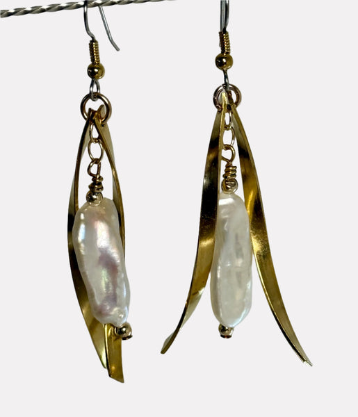 Goddess Freshwater Pearl Earrings2.6” Brass