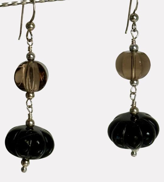 Focused Manifestation, Onyx, Smoky, Sterling Earrings 2"