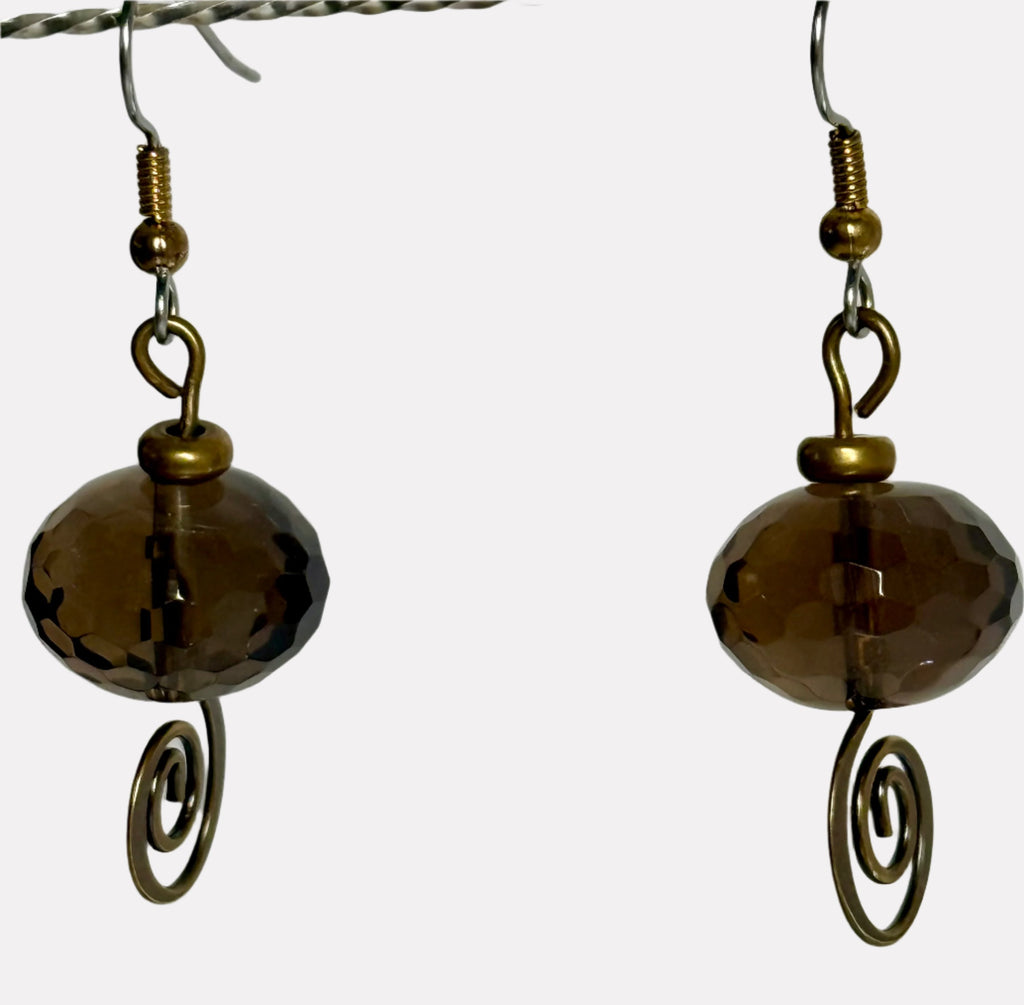 Spiraling Focus on Goals Earrings 2" Smoky Quartz