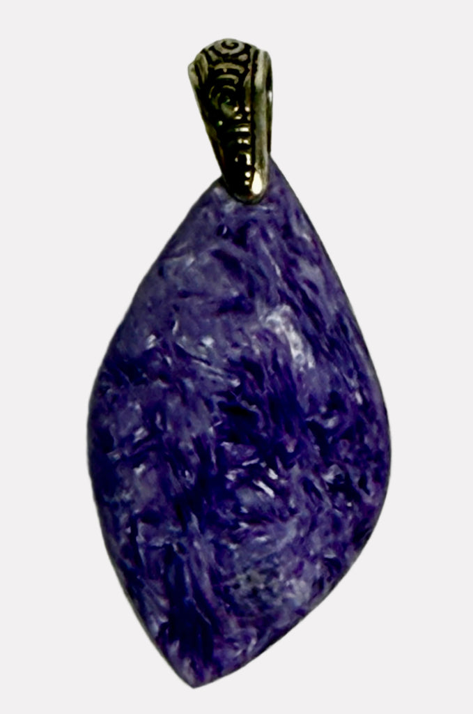 Power of Love - Charoite Freeform Pendant - 2.6" Pewter Bail