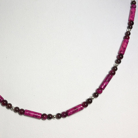 Loves common ground - pink ocean jasper tubes, pink tiger, garnet