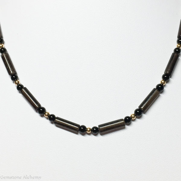Manifest Focus Beaded Chain - Smoky Quartz, Onyx, Gold Fill