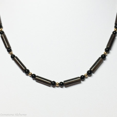 Manifest Focus Beaded Chain - Smoky Quartz, Onyx, Gold Fill