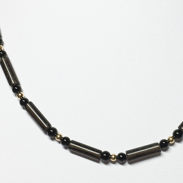 Manifest Focus Beaded Chain - Smoky Quartz, Onyx, Gold Fill