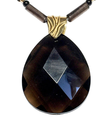 Smoky Quartz Manifest Focus Faceted Oval Pendant 2.5"