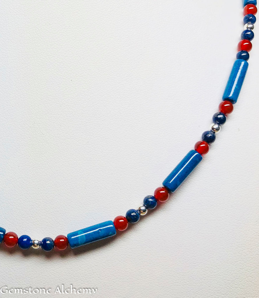 Strength & Wisdom Beaded Chain -Lapis Lazuli, Riverstone, Carnelian