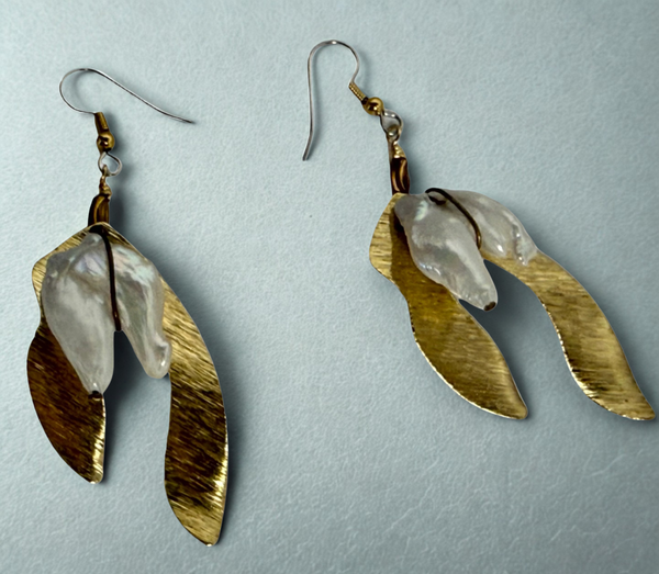 Goddess Pearl Earrings 3” Brass