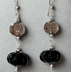 Focused Manifestation Sterling Earrings 2", Onyx, Smoky,