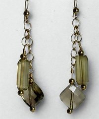 Forward Optimism, Smoky Lemon Quartz Earrings, Gold fill  3”