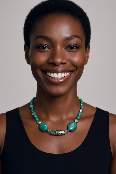 Turquoise necklace on model