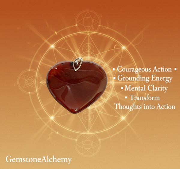 Courageous Action Carnelian Heart Pendant .925 Sterling Silver
