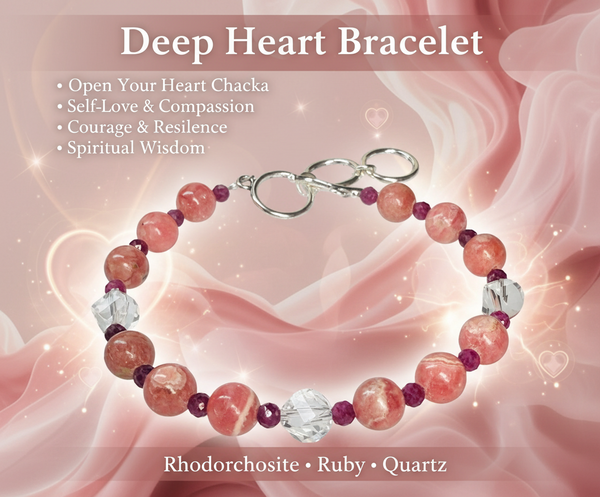 Deep Heart Bracelet  - Rhodochrosite, Ruby and Quartz