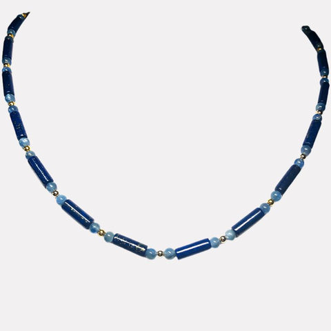 Empaths Bridge of Vision Beaded Chain - Tubes and Ovals Sterling - Lapis Lazuli, Kyanite