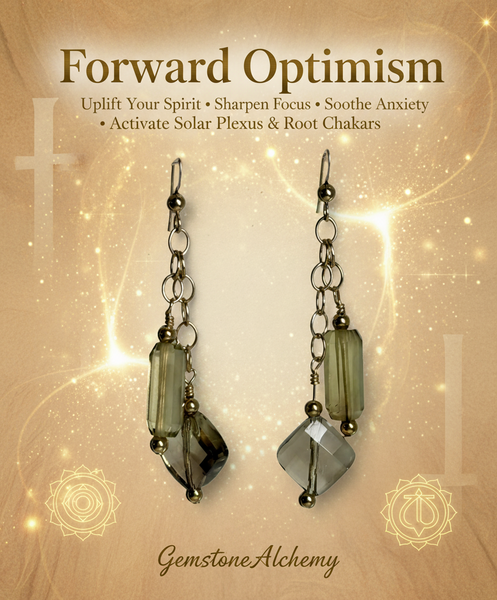 Forward Optimism, Smoky Lemon Quartz Earrings, Gold fill  3”