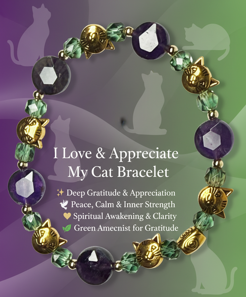 I Love and Appreciate My Cat Bracelet - Purple & Green Amethyst