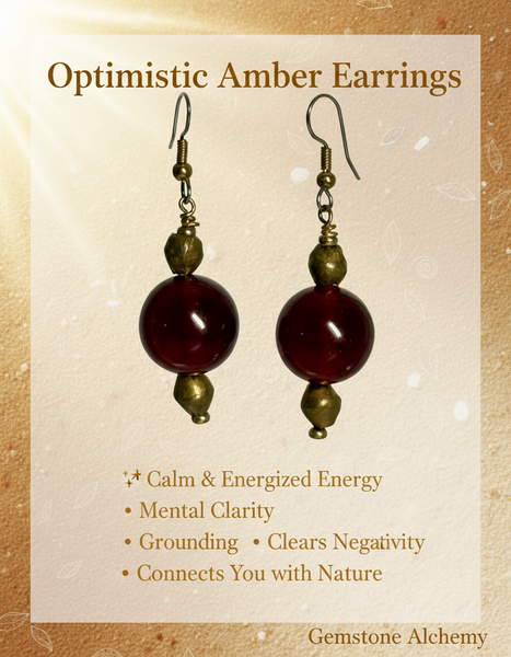 Optimistic Amber Earrings - Natural Healing Crystal Jewelry 2.2”