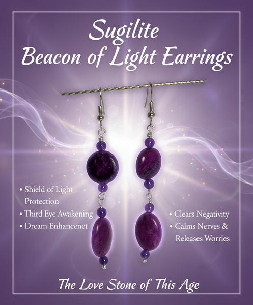 Sugilite Beacon of Light Earrings 3” surgical steel ear wires