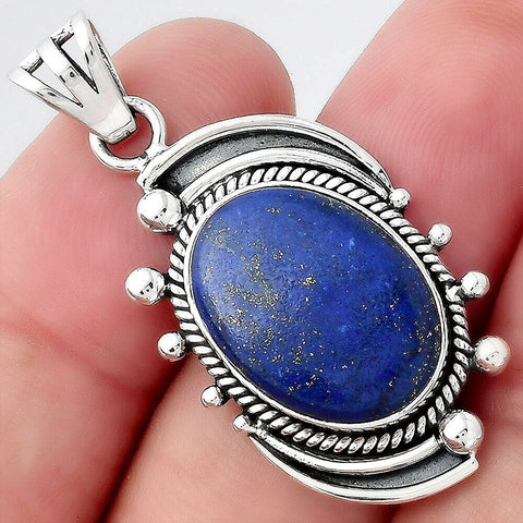 Heavenly Connection - Lapis Lazuli Pendant 1.6" Sterling Silver .925