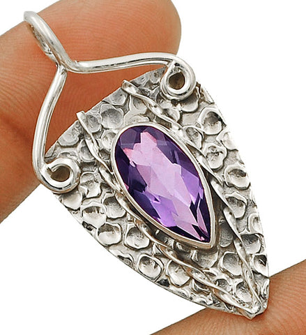 Ally in Chaotic Times - Amethyst Hammered Sterling Silver Pendant