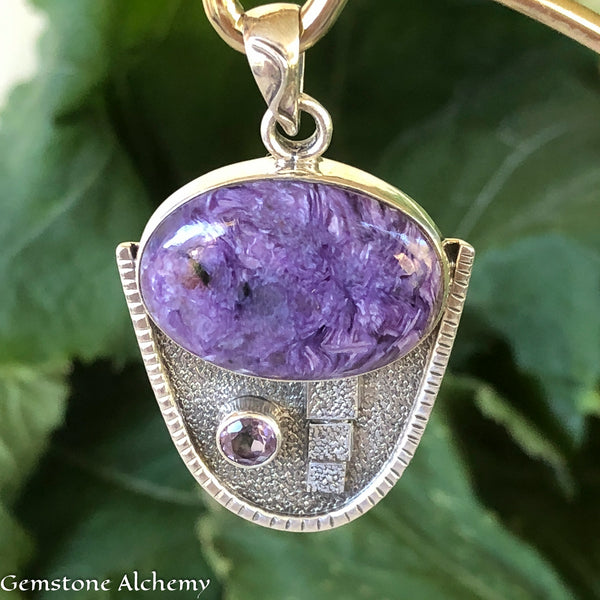 Power of Transformation - Charoite , Amethyst Sterling Pendant