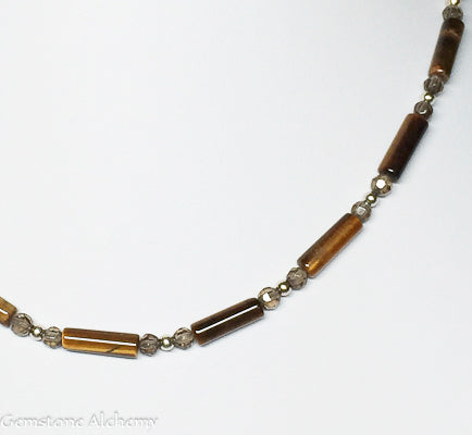 Confident Balanced Focus Beaded Chain - tiger eye and smoky quartz - Sterling or Gold-Fill
