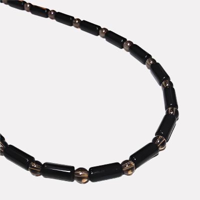 Focused Manifestation Small Tubes Beaded Chain - Onyx and smoky quartz