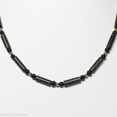 Manifest Focus Gold Tubes Beaded Chain - smoky quartz, onyx